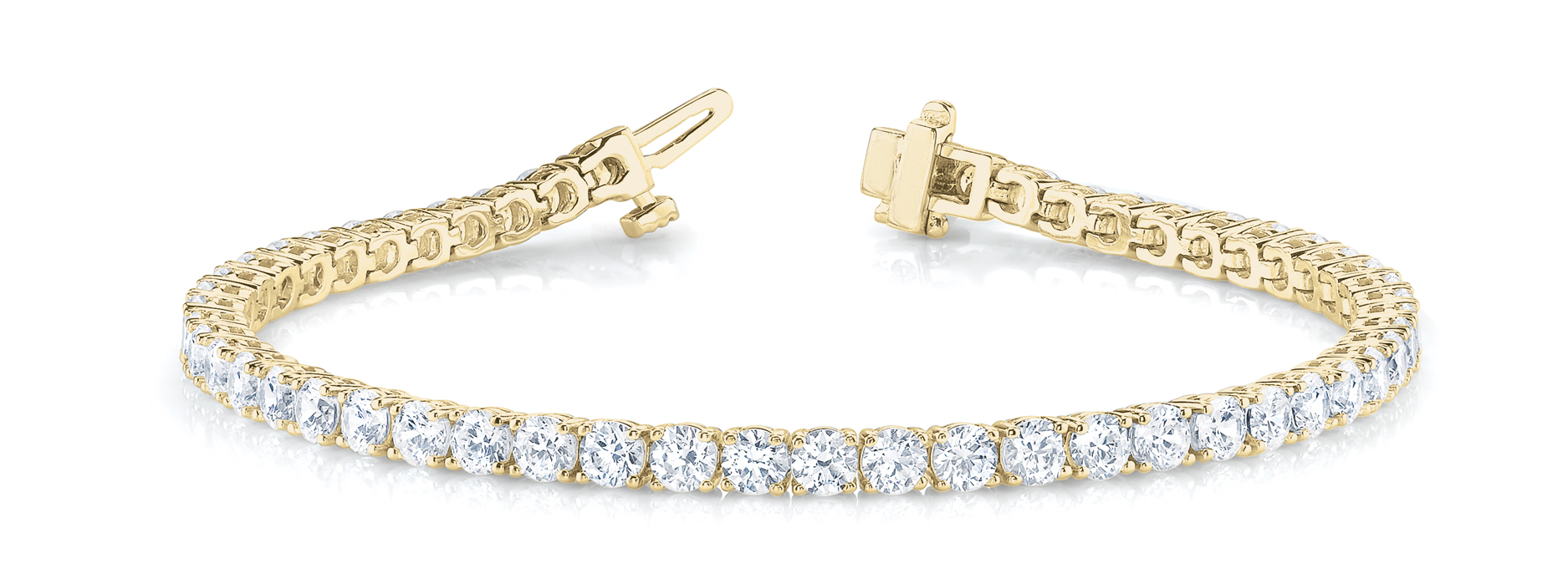 Lab-grown diamond tennis bracelet in 14K Yellow Gold — 5.88 ct total weight across 56 round lab-grown diamonds